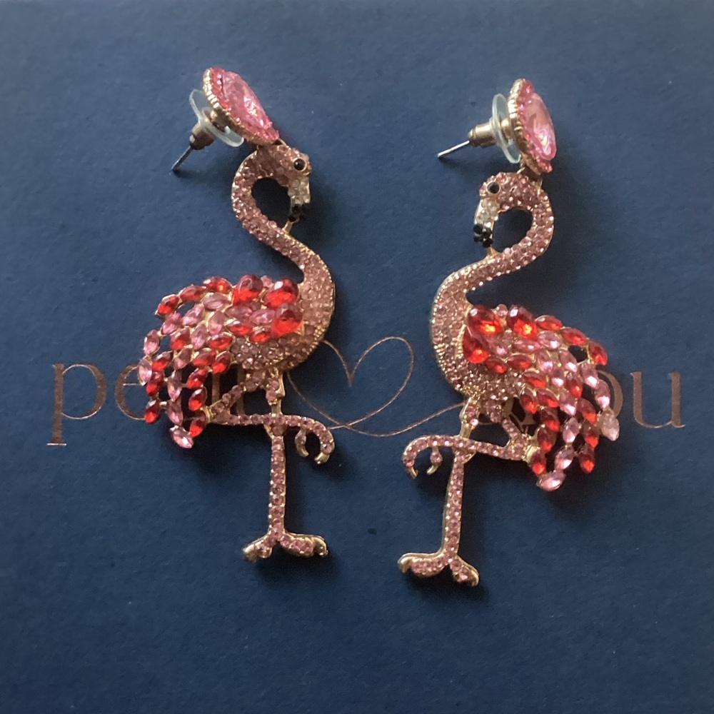 Pink Crystal Flamingo Drop Earrings - Brand Unknown